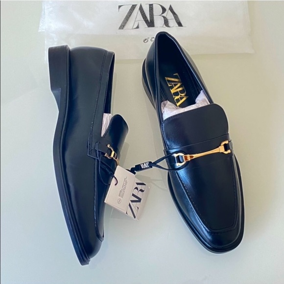 Zara Shoes - Zara Black Gold Buckle Loafers SZ 8